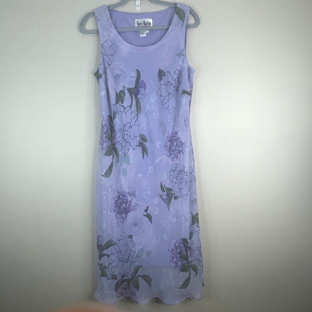 Vintage Cottage Floral Dress Womens 14 Purple Shift Ethereal Flowy Feminine Chic